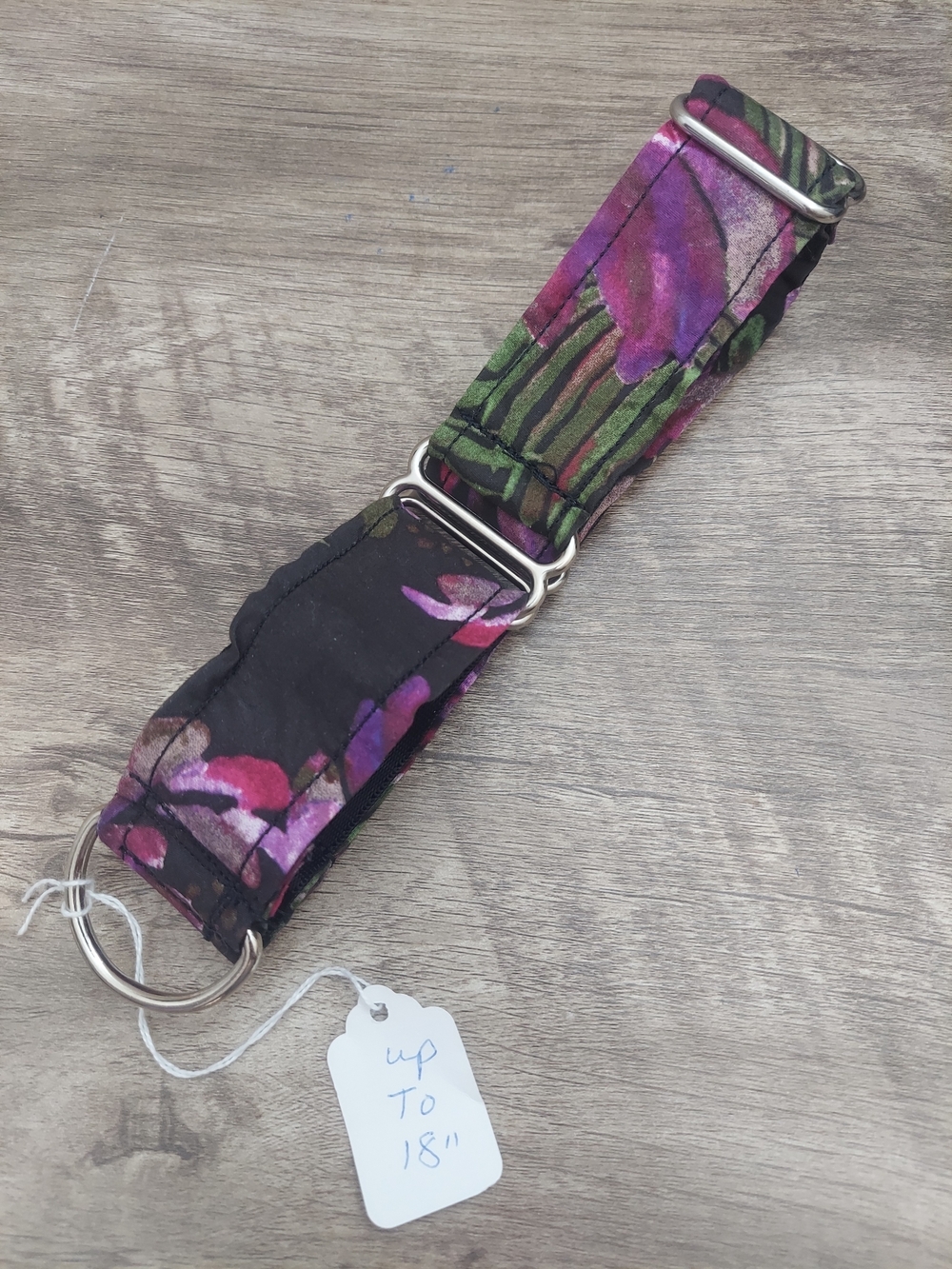 Custom Martingale Dog Collar 1.5" Black Purple Plum Floral Sighthound 18"